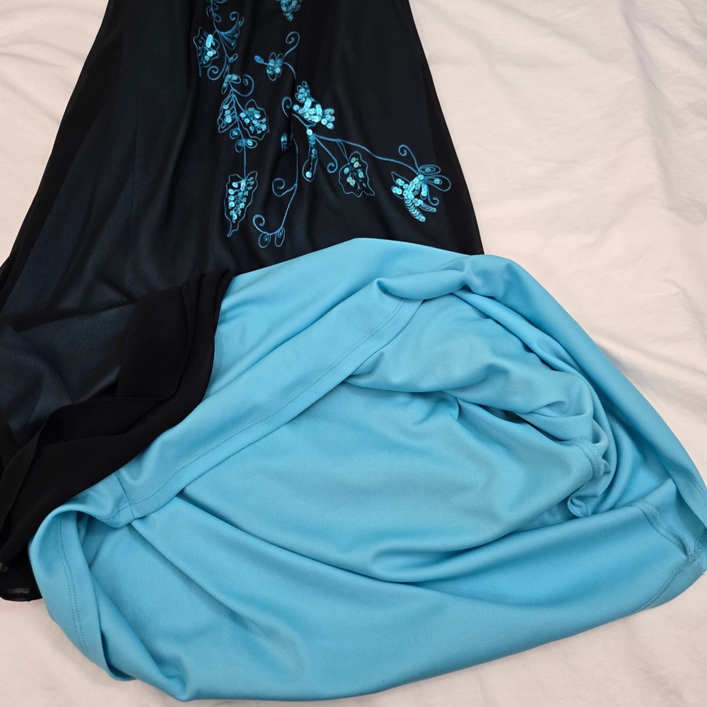 VTG 90s AGB Prom Dress 12( S/M) Black Teal‎ Cowl Neck Floral Sequin Whimsigoth - Picture 10 of 15